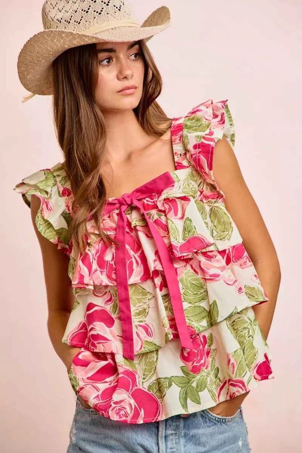 Floral print square neck top — additional view 3