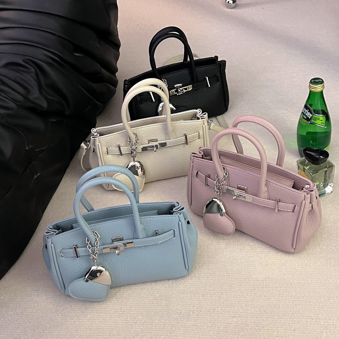 Mini Lychee Pattern PU Leather Tote Bag for Women, shown in a clear product image