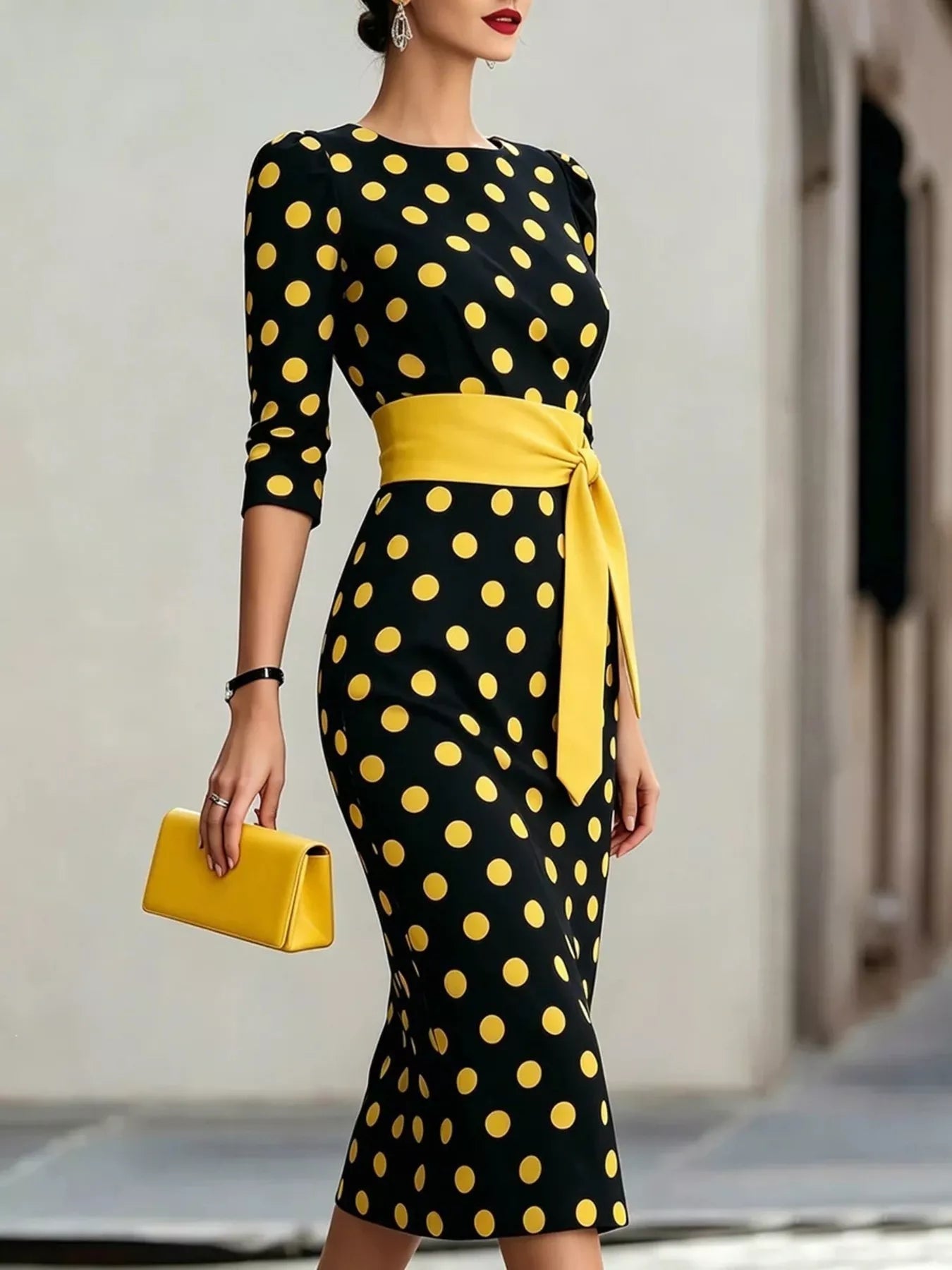 Full Size Polka Dot 3/4 Sleeve Dress Plus Size — additional view 3
