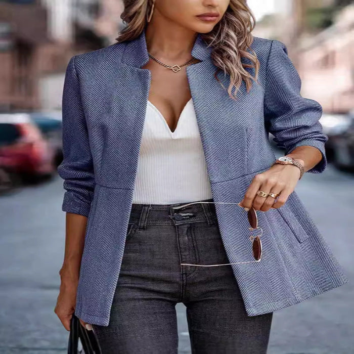 Women's Slim-Fit Jacquard Stitching Wool-Blend Coat — product image