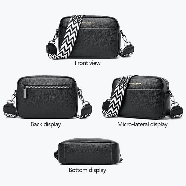 Rhombus Embroidered Crossbody Bag - Genuine Leather Shoulder Bag, alternate product view