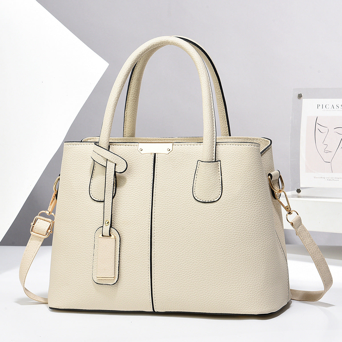 Women's PU Leather Square Tote Bag with Crossbody Strap, product view 7