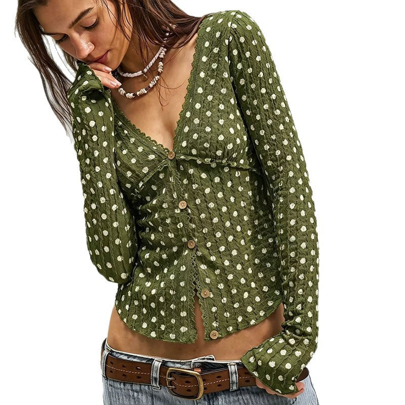 Lace Ruffled Cropped V-Neck Cardigan, product view 9