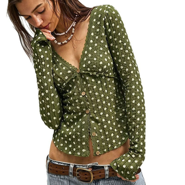 Lace Ruffled Cropped V-Neck Cardigan, product view 9