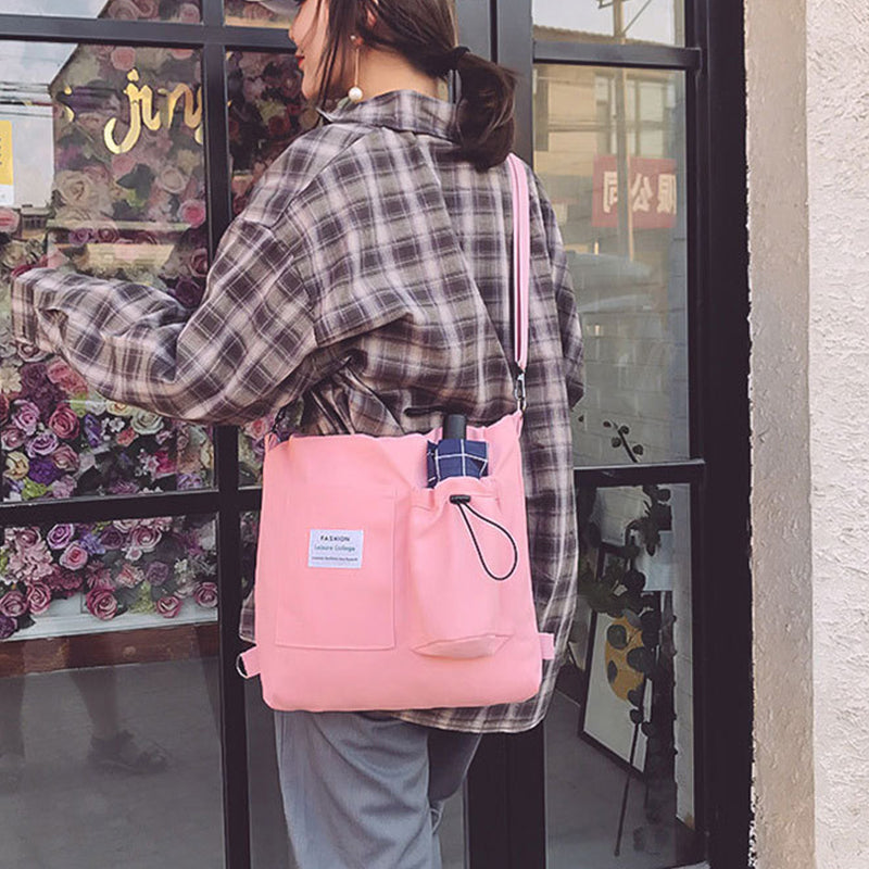 Canvas Backpack Tote Bag for Women – Preppy Student Shoulder Bag, product view 8