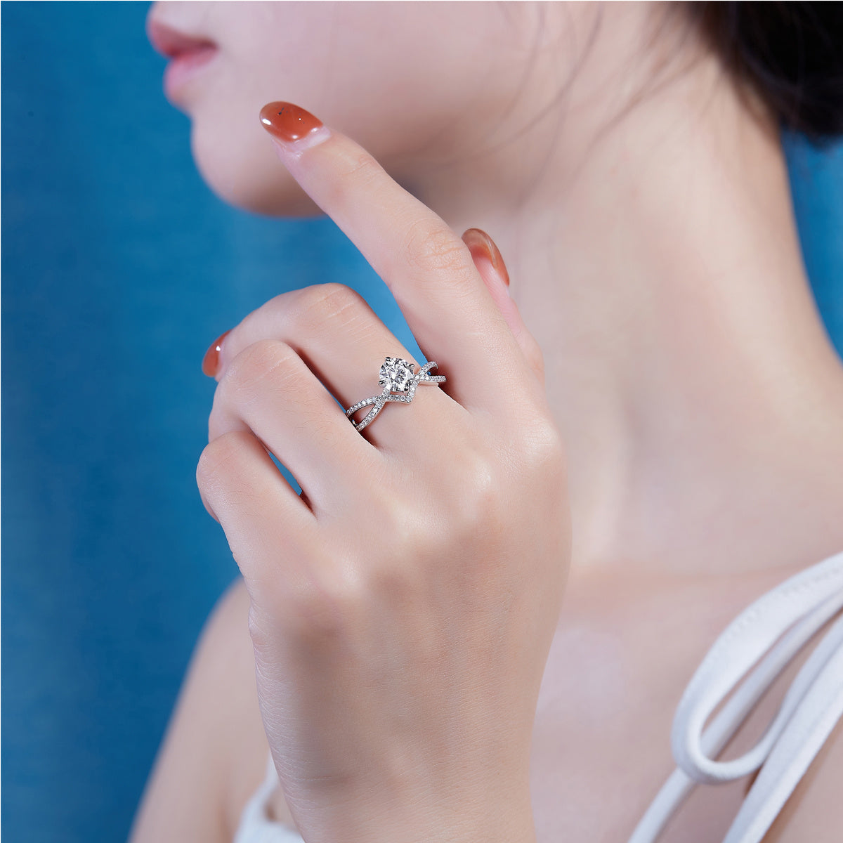 Silver Plated Criss-Cross Cubic Zirconia Ring additional product view