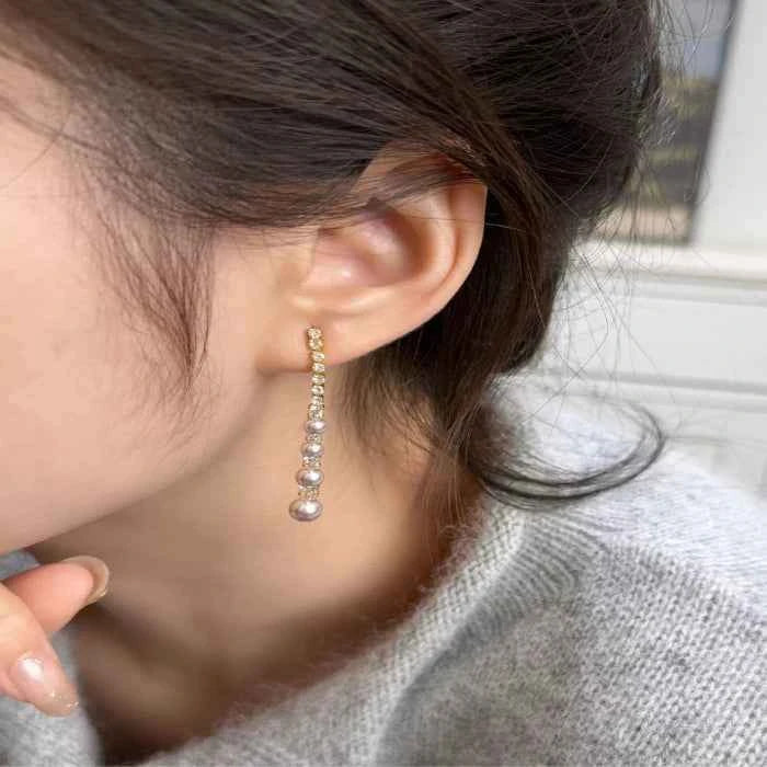 Sparkling pearl and zircon drop earrings — primary view