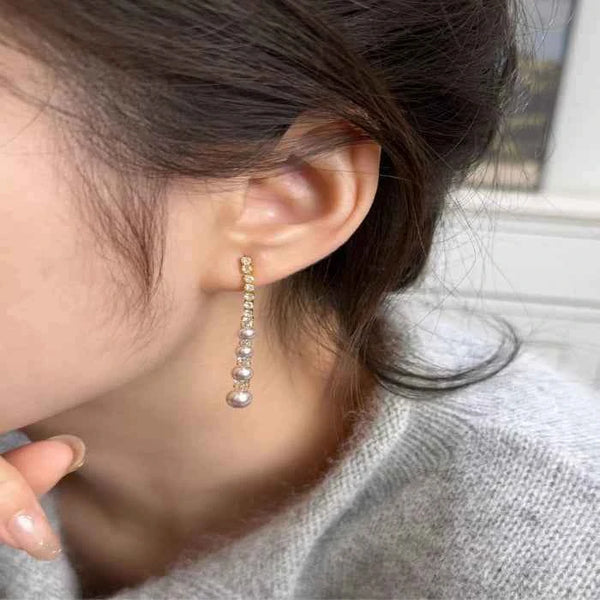 Sparkling pearl and zircon drop earrings — primary view