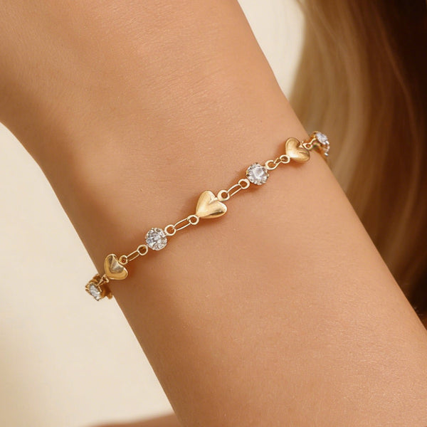 Cubic zirconia hollow heart bracelet - view 1
