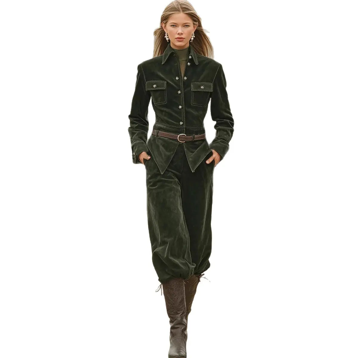 Corduroy Belted Jacket and Pants Set product image