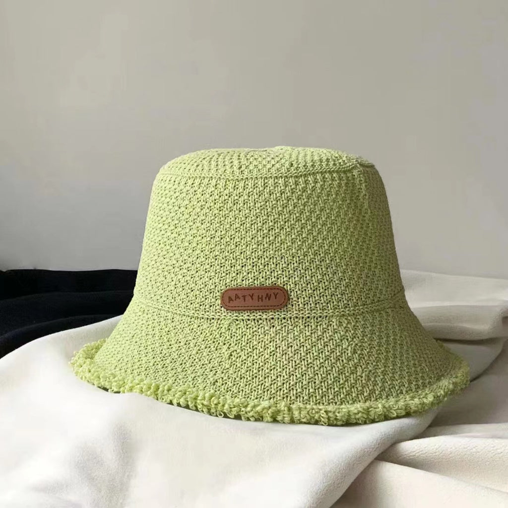 Matcha Green raw-edge bucket sun hat for women