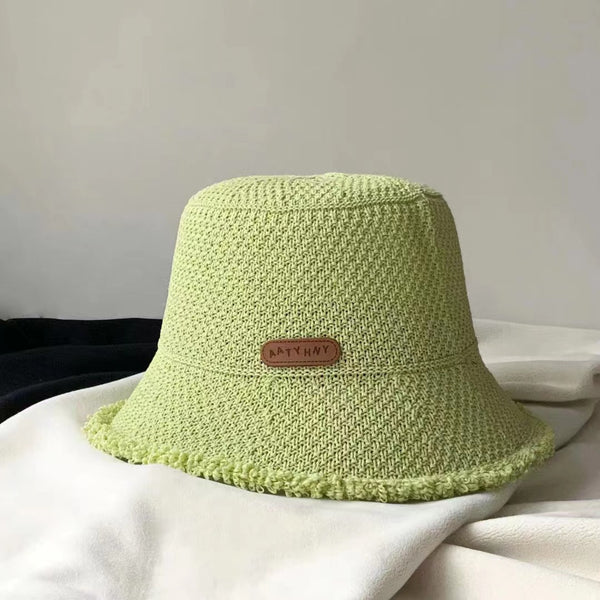 Matcha Green raw-edge bucket sun hat for women