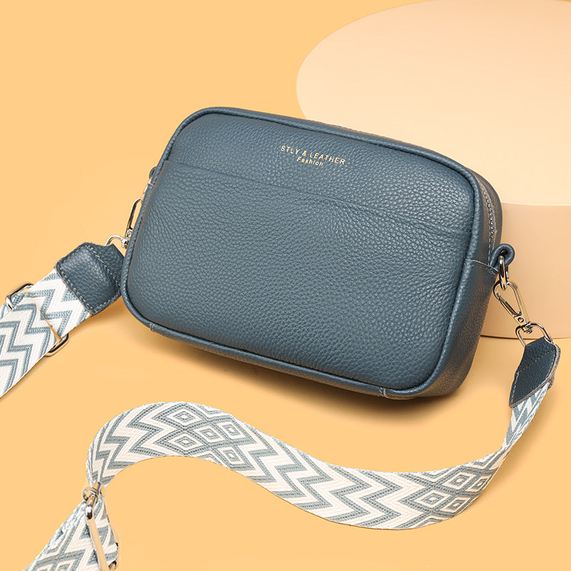 Rhombus Embroidered Crossbody Bag - Genuine Leather Shoulder Bag, product view 7