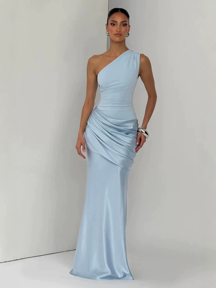 One-shoulder satin mermaid dress — additional view 3
