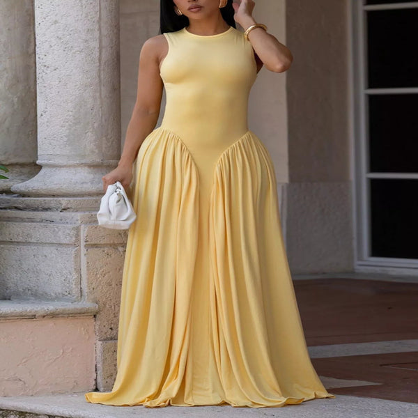 Model wearing the Sleeveless O-Neck Maxi Dress