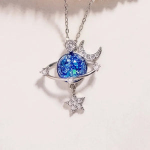 Silver starry sky inlaid zircon moon star necklace