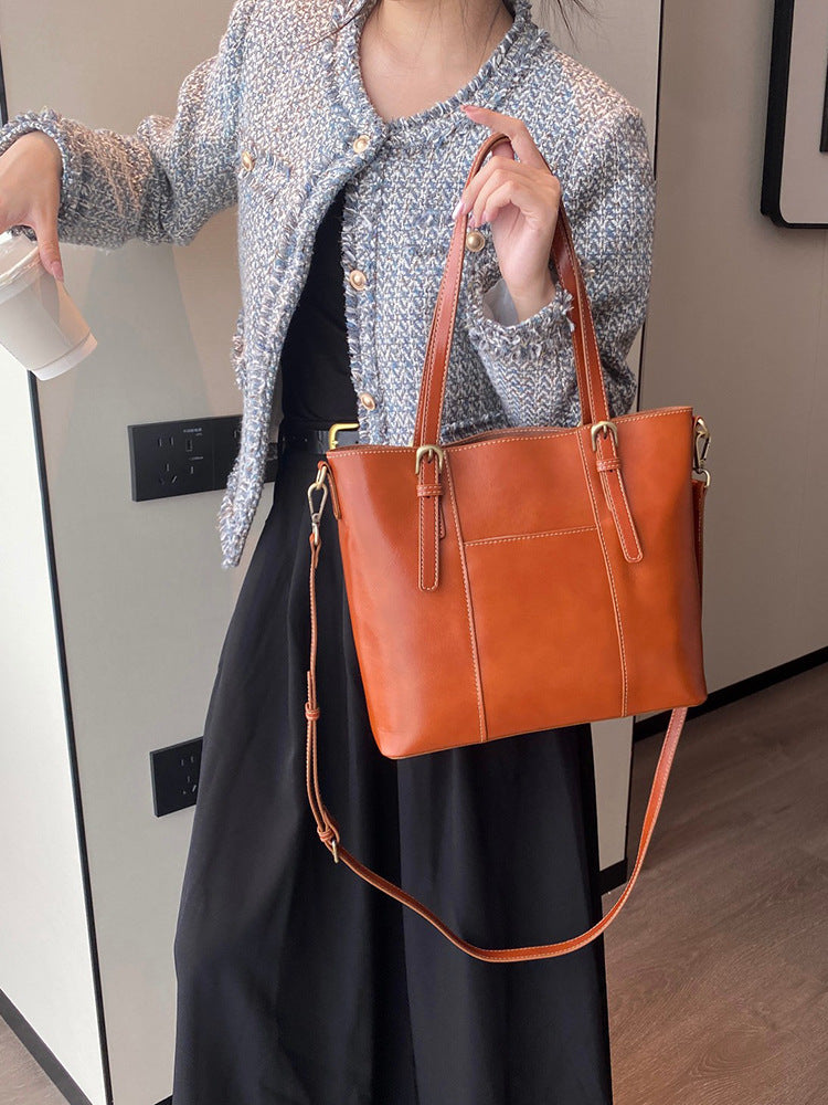 Faux Leather Tote Bag with Adjustable Strap product photo