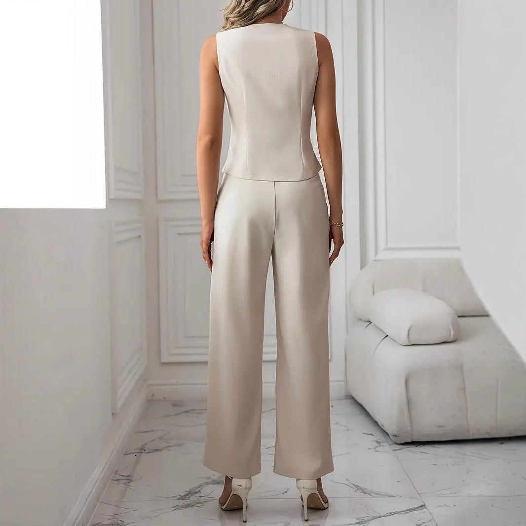 Women's V-neck tank top and trousers suit set view 2