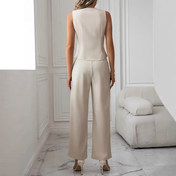 Women's V-neck tank top and trousers suit set view 2