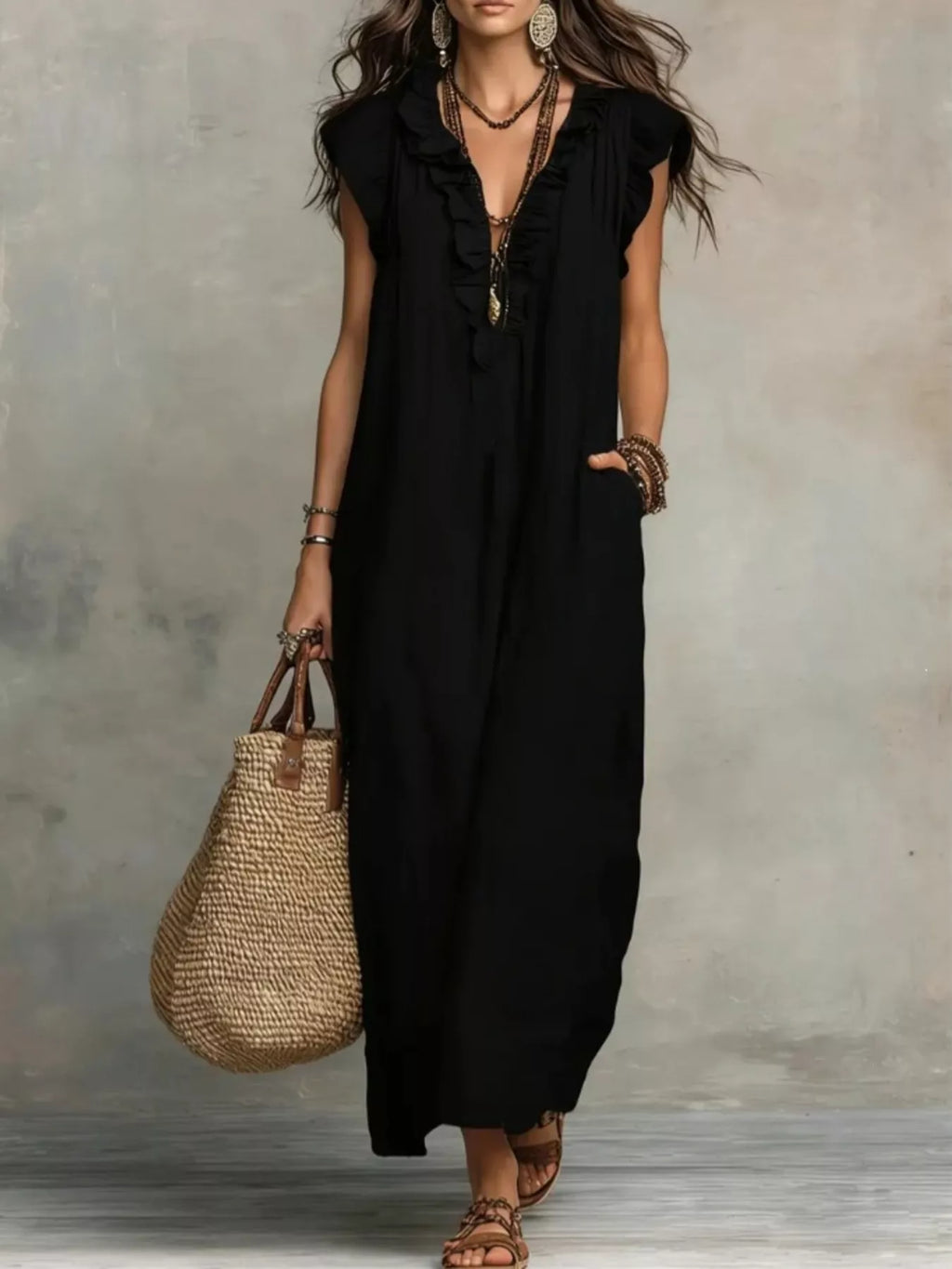 Ruffled V-Neck Maxi Dress — additional view 2