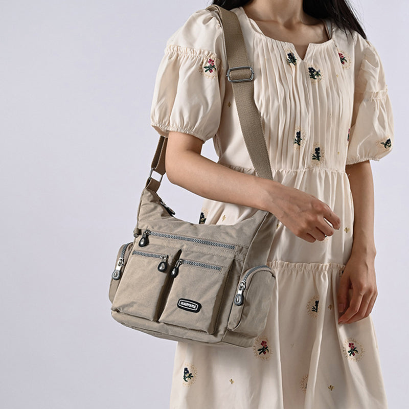Water-Resistant Nylon Crossbody Bag for Women - Multi-Pocket Shoulder Bag, side product view