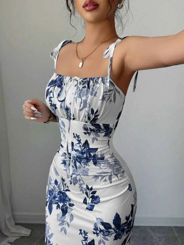 Printed Tie Strap Slit Maxi Dress-Maxi Dress.-Splashis-Splashis