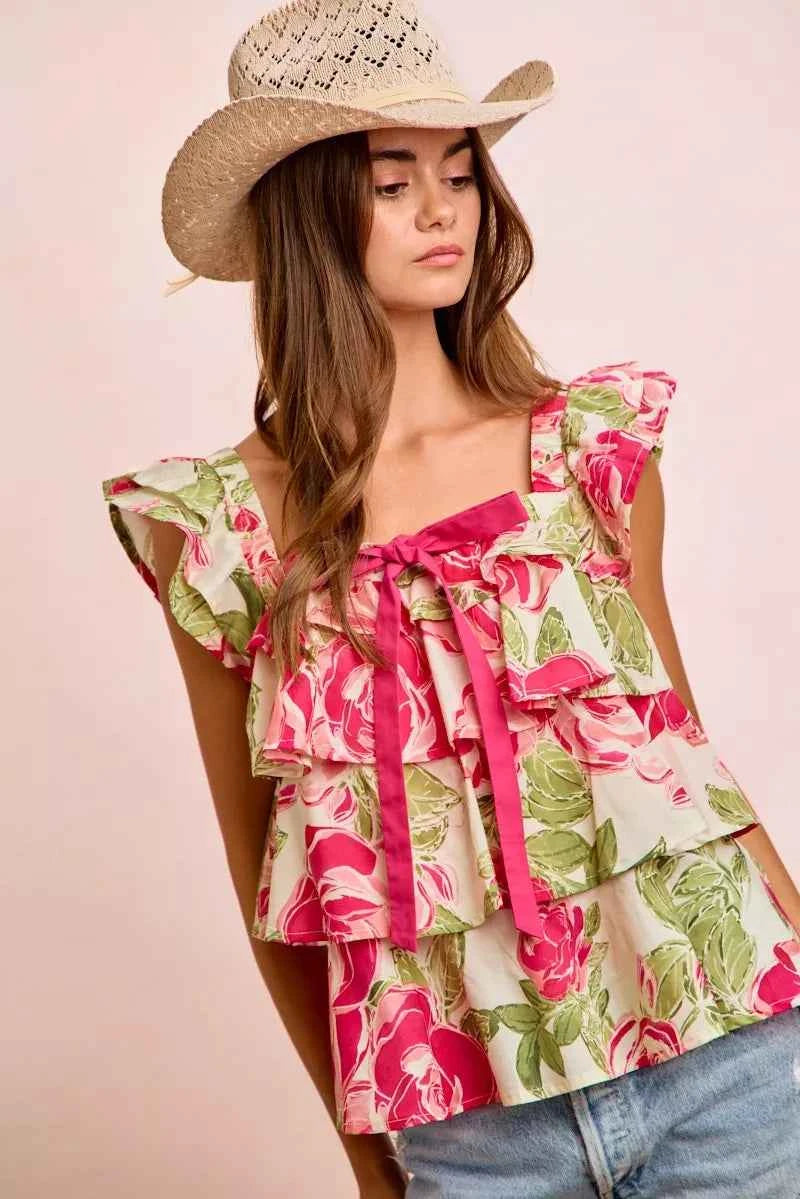 Floral print square neck top — additional view 4