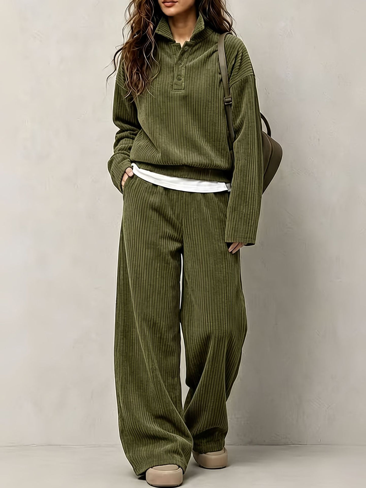 Corduroy top and wide-leg pants set for women, image 6