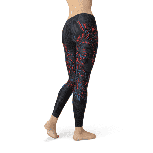 Oriental black wolf print leggings — additional view 3