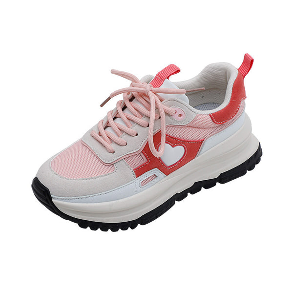 Pink mesh lace-up running shoes for women
