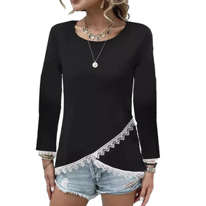 Black lace-panel long-sleeve top