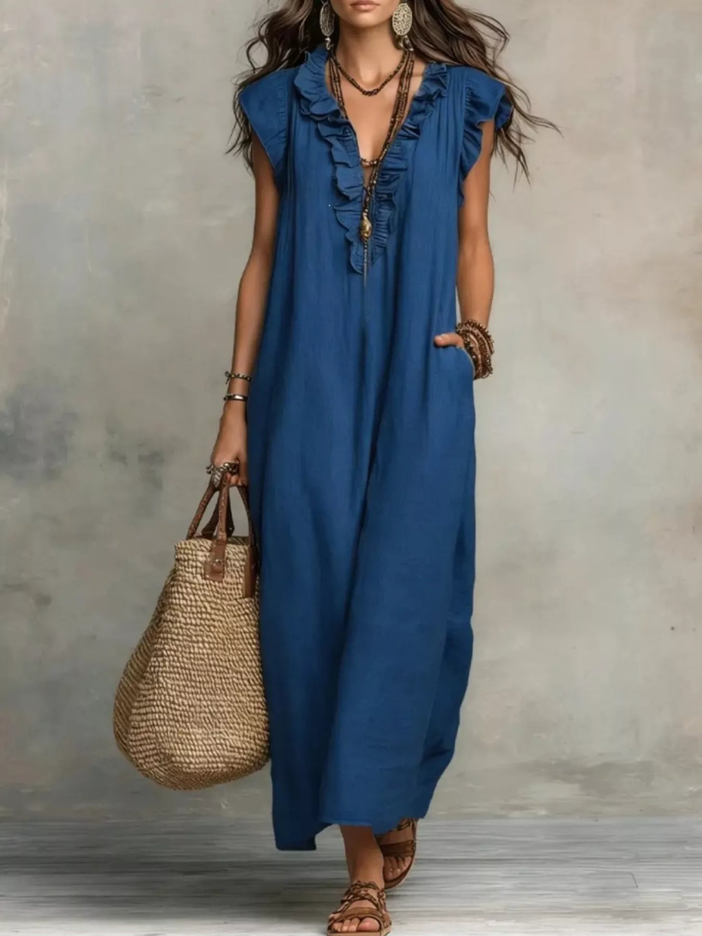 Ruffled V-Neck Maxi Dress — additional view 5