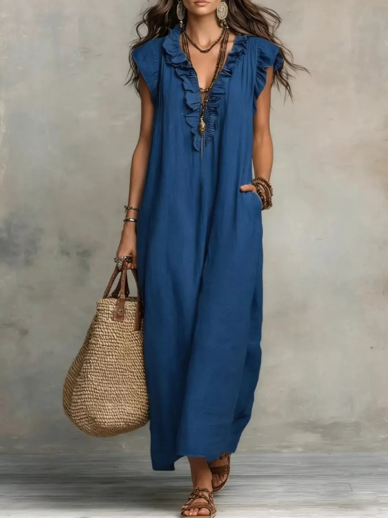 Ruffled V-Neck Maxi Dress — additional view 5