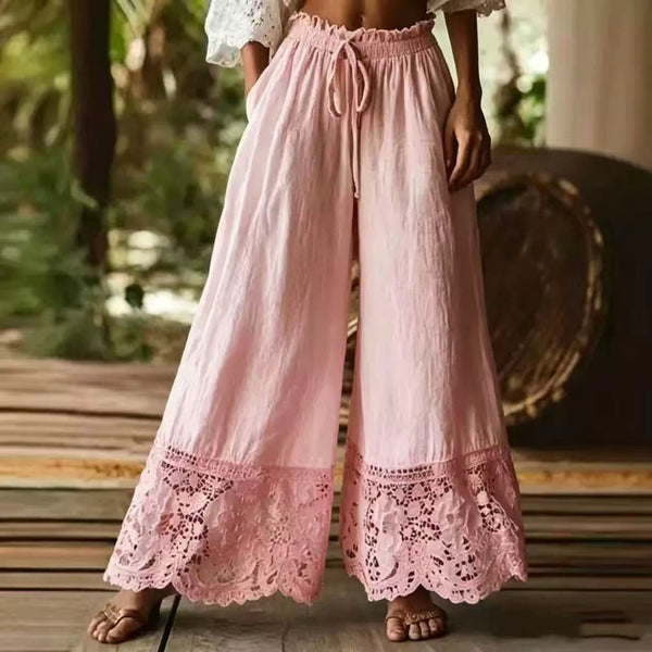 Lace-trimmed wide-leg pants product image