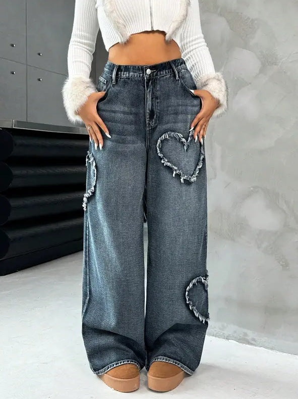 Women's Distressed Wide-Leg Jeans with High Waist, angled product view