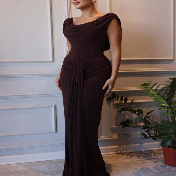 Brown Sleeveless Maxi Dress, shown in a clear product image
