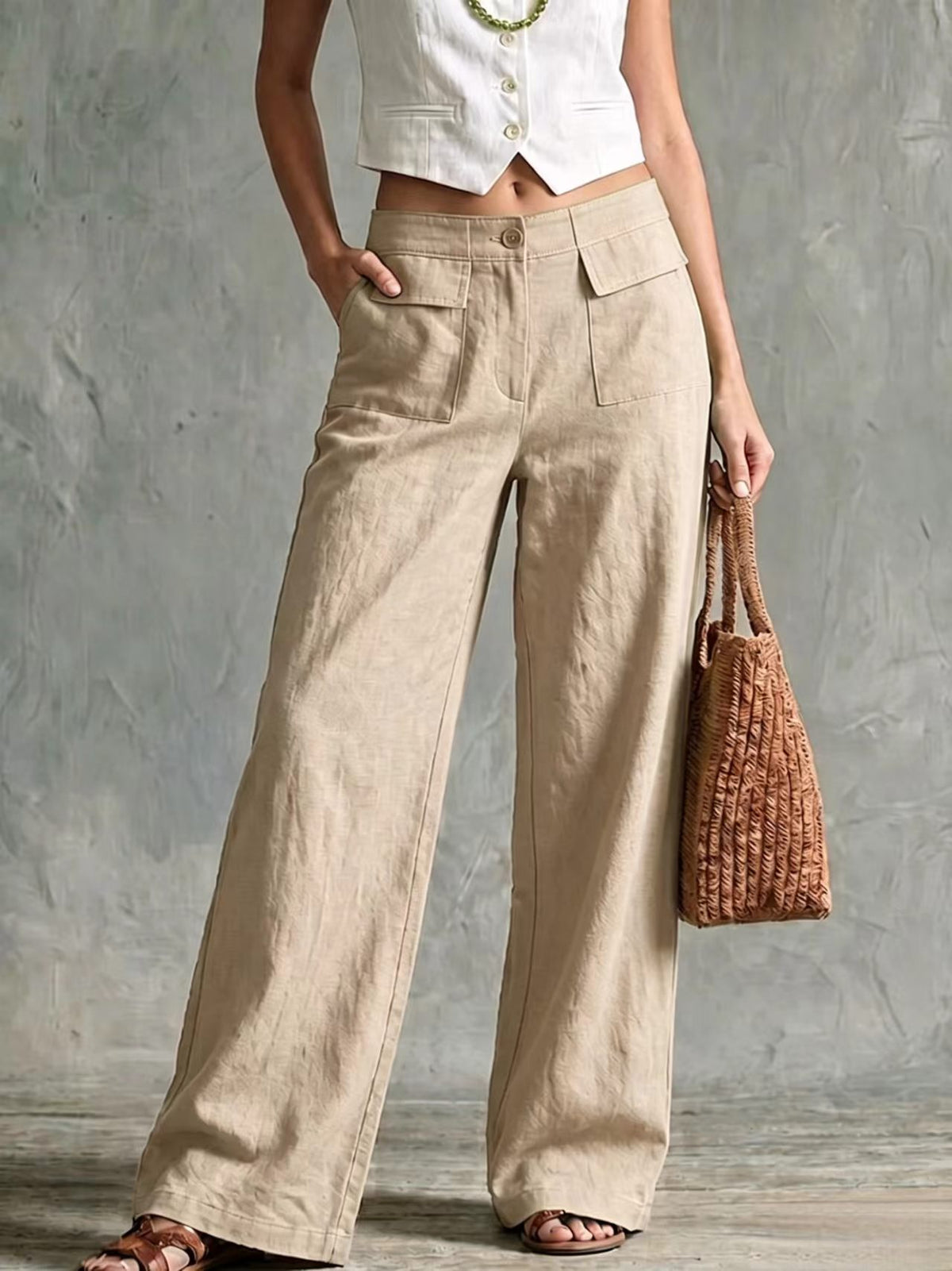 Solid-color elastic-waist casual pants product image