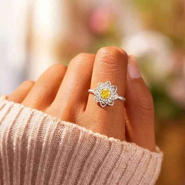Zircon flower ring in silver-plated alloy — additional view 4