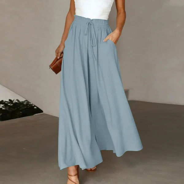High-waisted wide-leg dress pants in light blue, product image