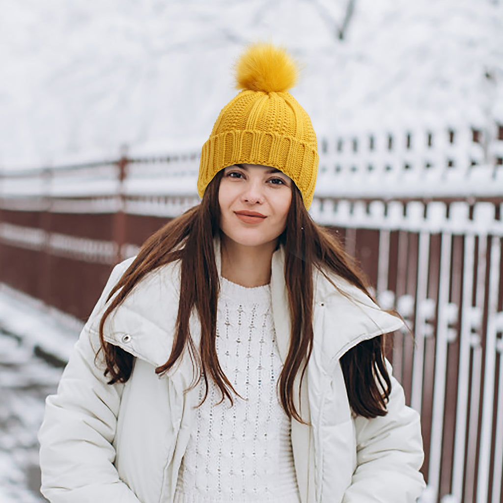 Women's Satin Lined Pom Pom Beanie Hat-Splashis, alternate view 3