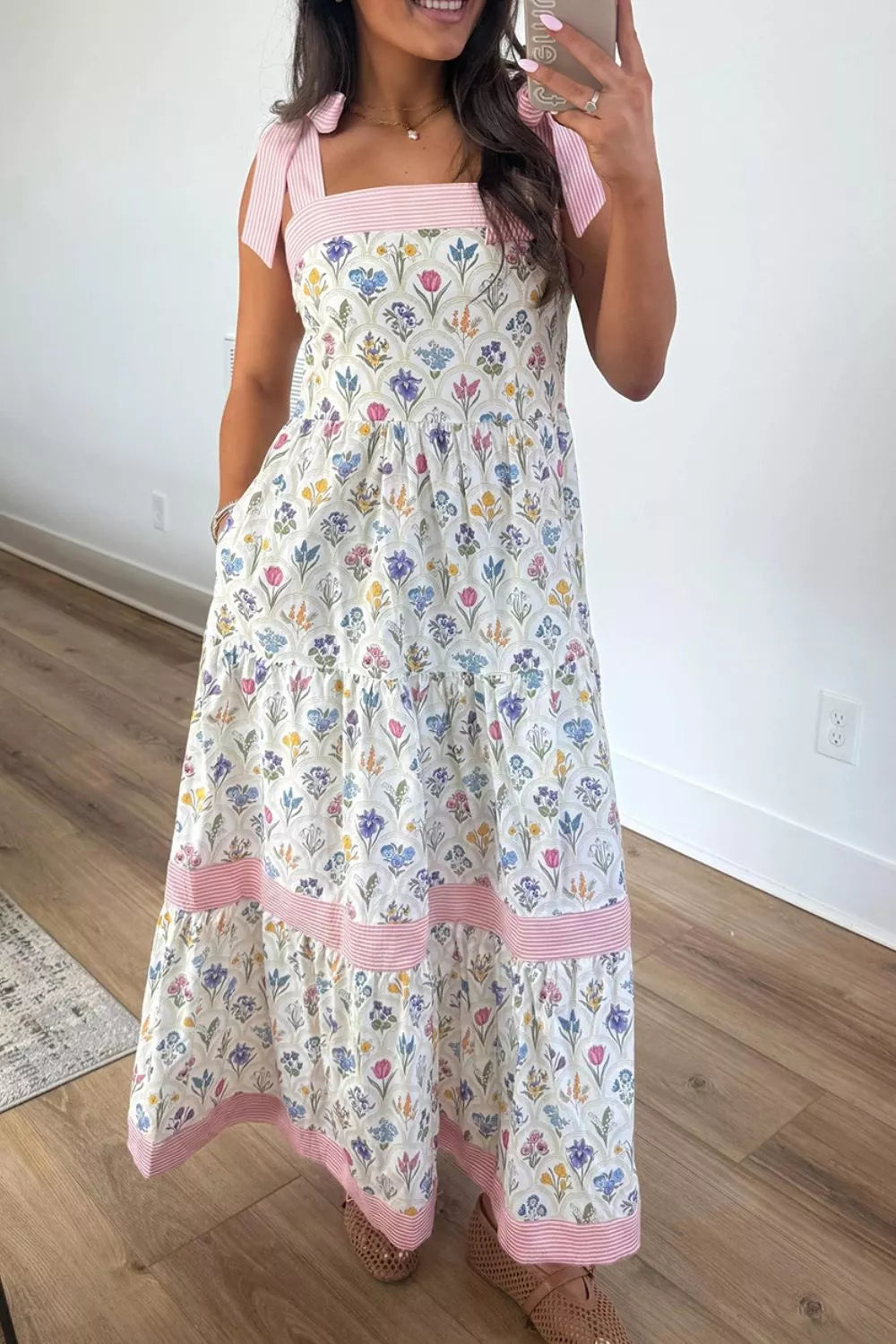 Tiered Floral Tie Shoulder Midi Dress — additional view 4