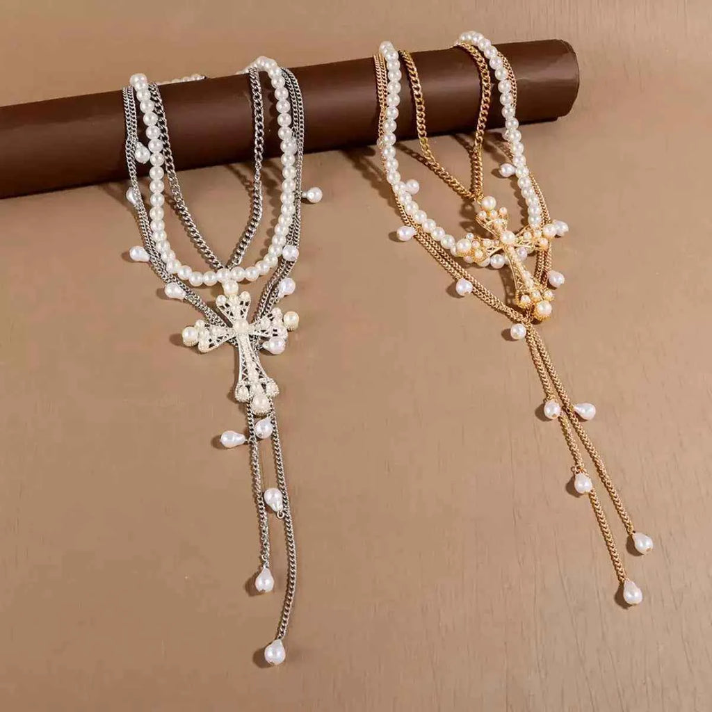 Cross pendant pearl necklace three-piece set — additional view 6