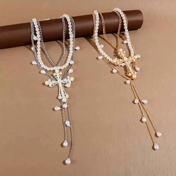 Cross pendant pearl necklace three-piece set — additional view 6