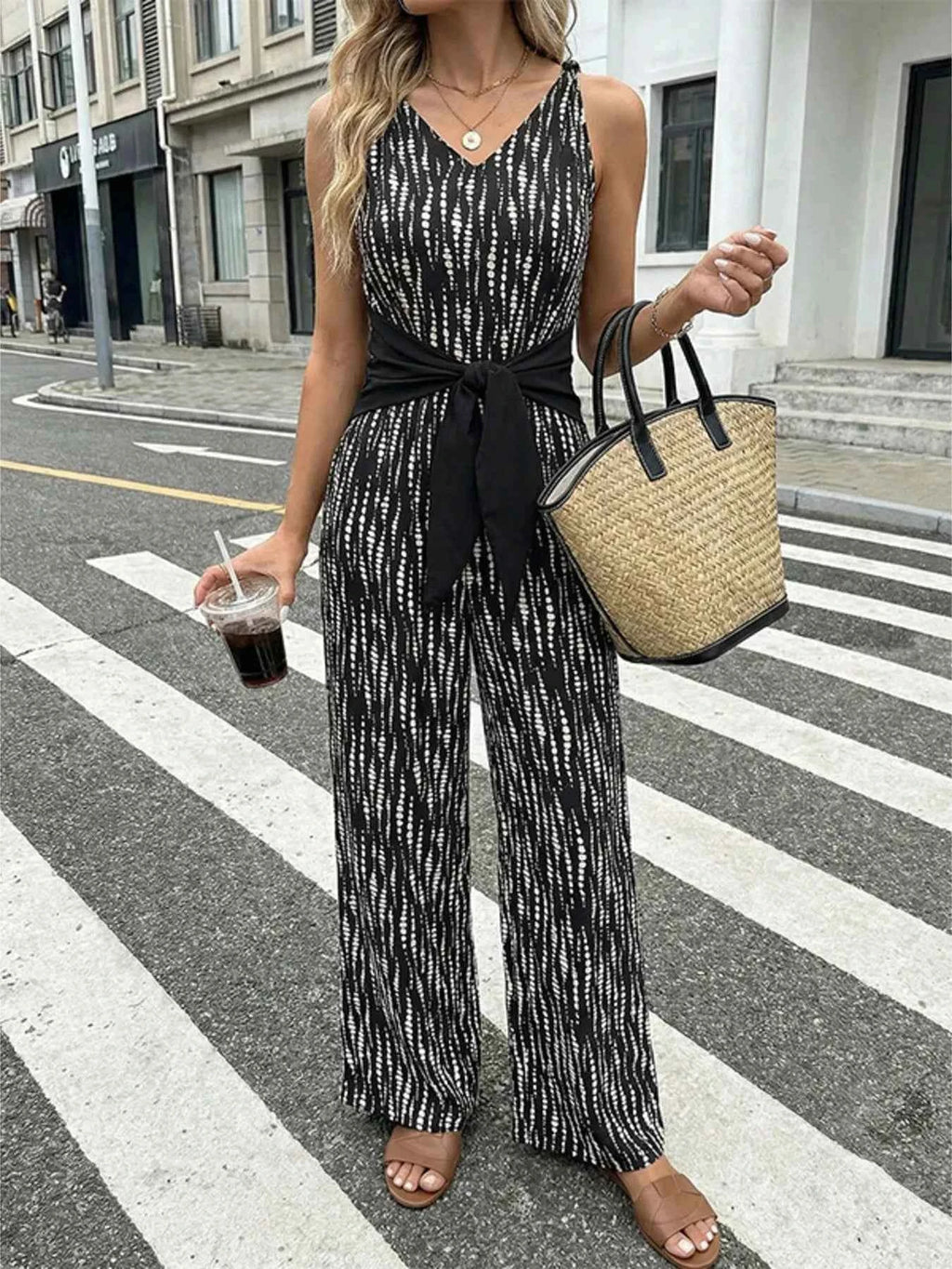 Wide leg tie waist jumpsuit — additional view 6