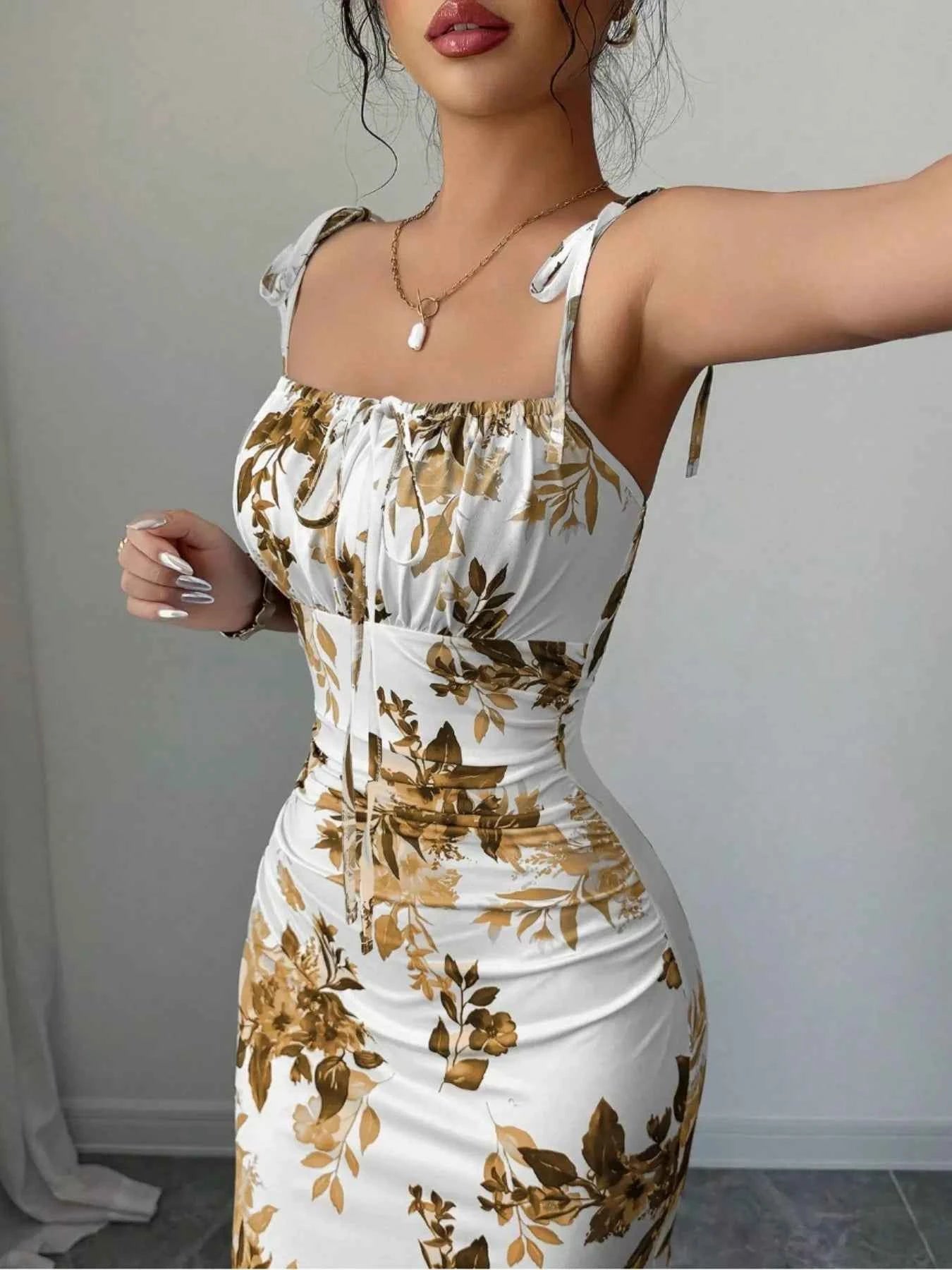 Printed Tie Strap Slit Maxi Dress-Maxi Dress.-Splashis-Splashis