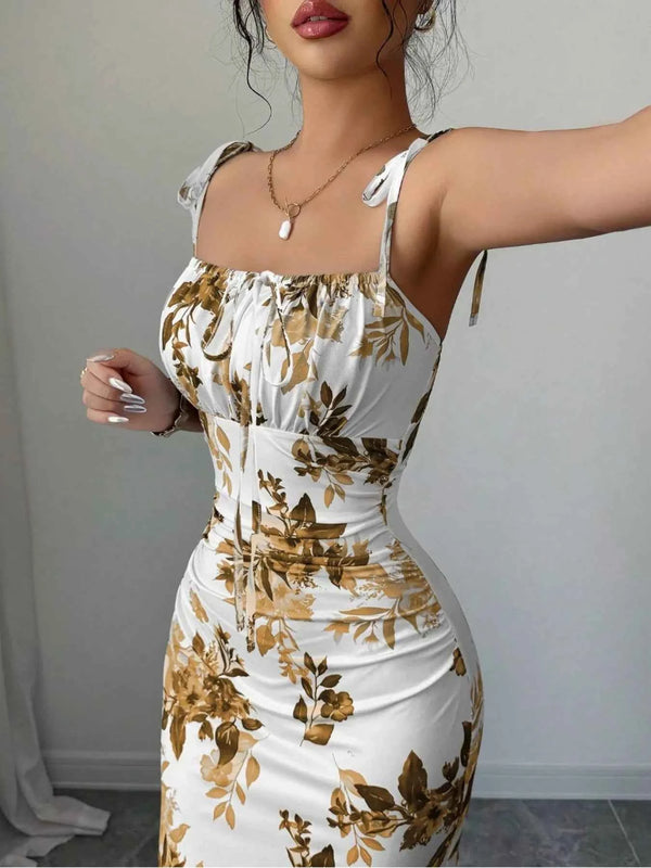 Printed Tie Strap Slit Maxi Dress-Maxi Dress.-Splashis-Splashis
