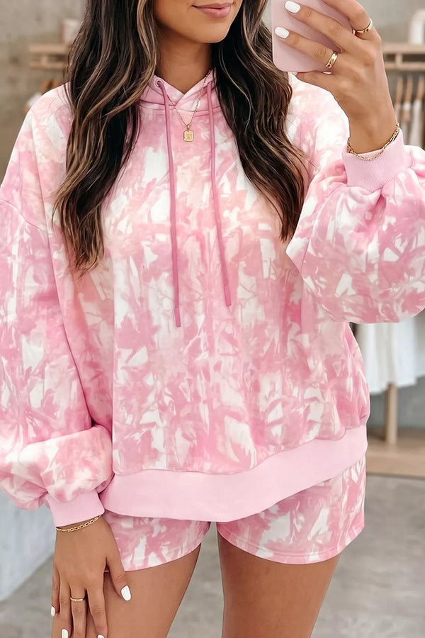 Abstract print hoodie and shorts two-piece set — additional view 3