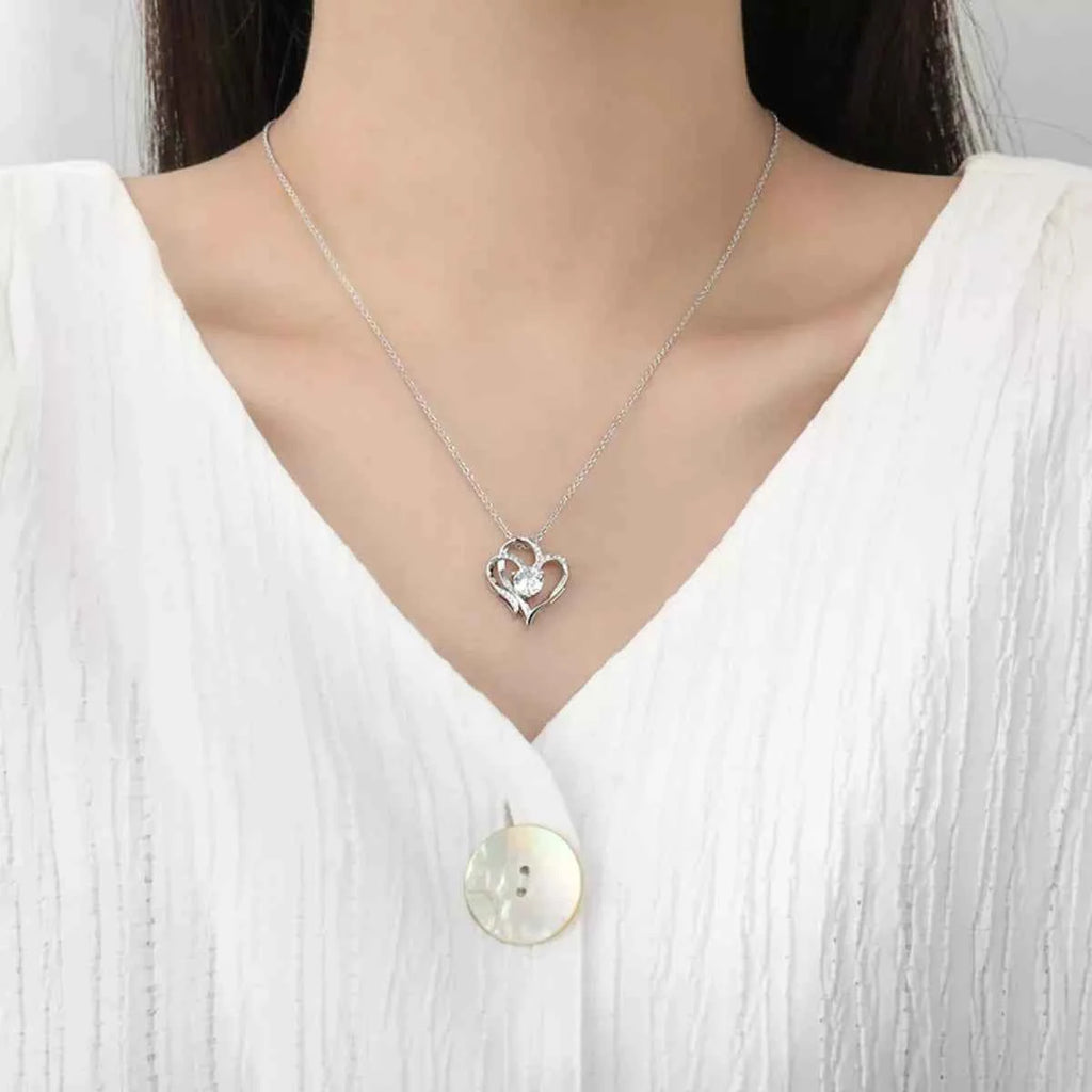Zircon heart pendant necklace in silver-plated alloy — additional view 3