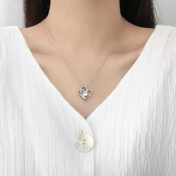 Zircon heart pendant necklace in silver-plated alloy — additional view 3