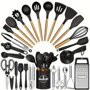 Wooden handle silicone kitchen tool set – 34 pieces, image 11